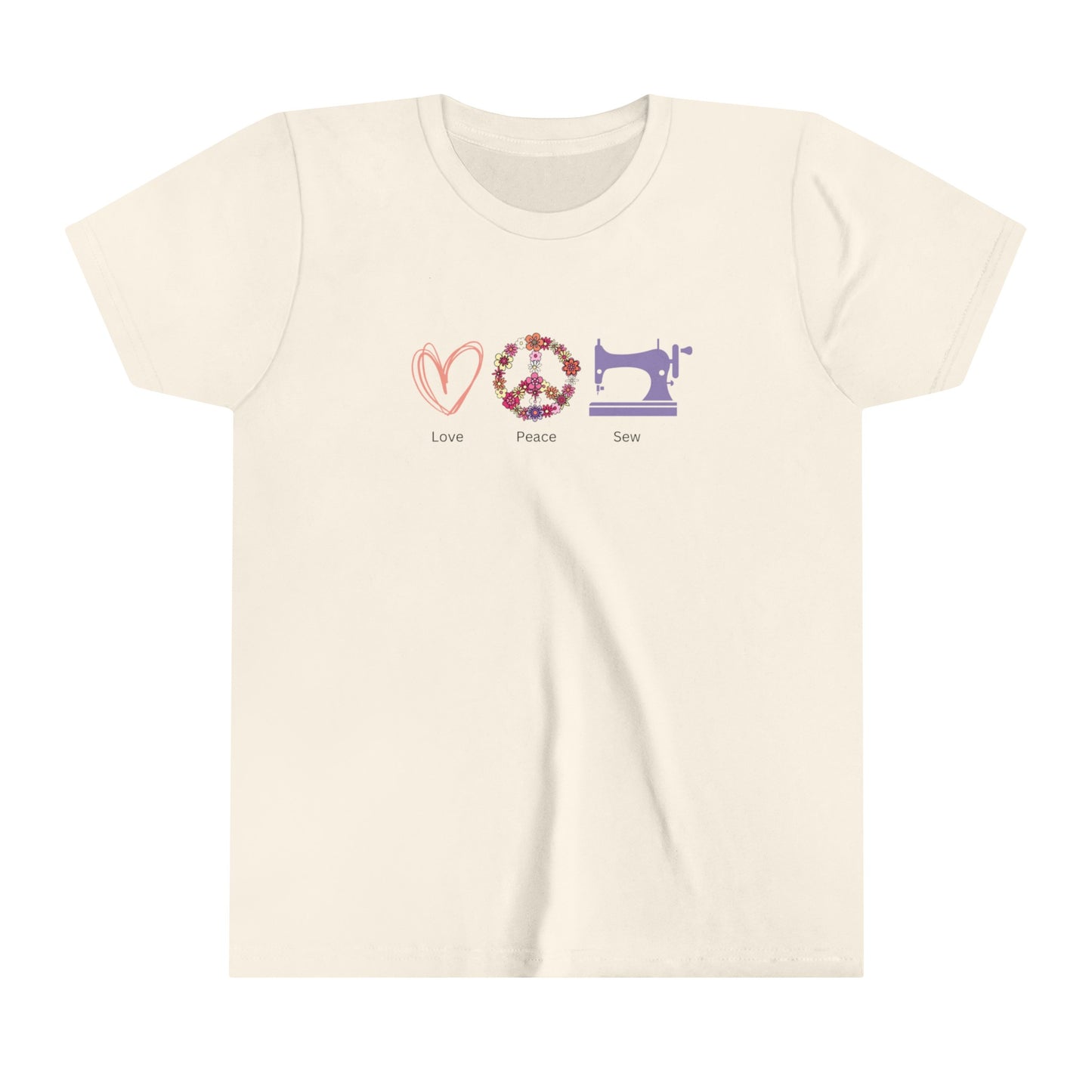 Youth Short Sleeve Tee- Love Peace and Sew
