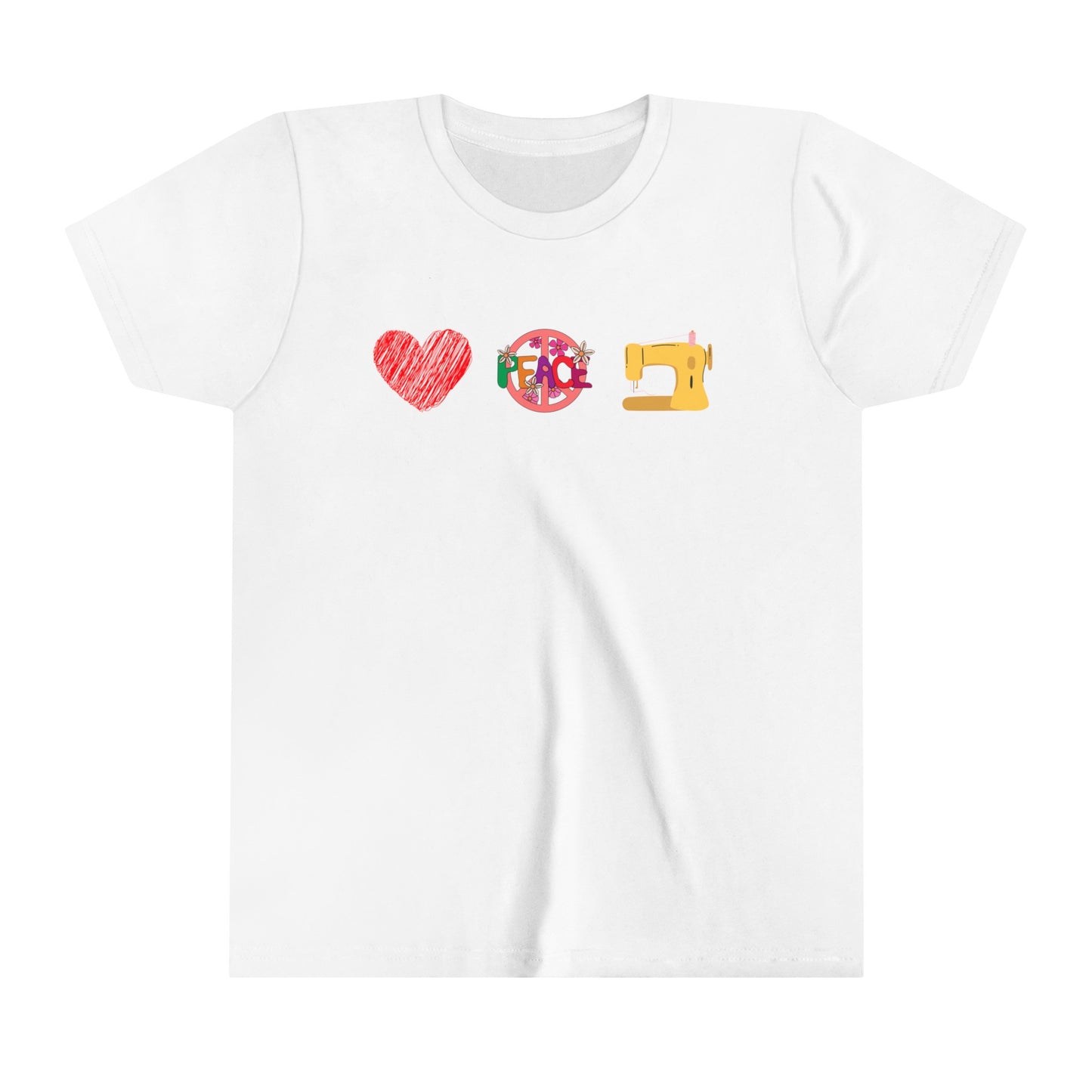 Youth Short Sleeve Tee- Love Peace and Sew