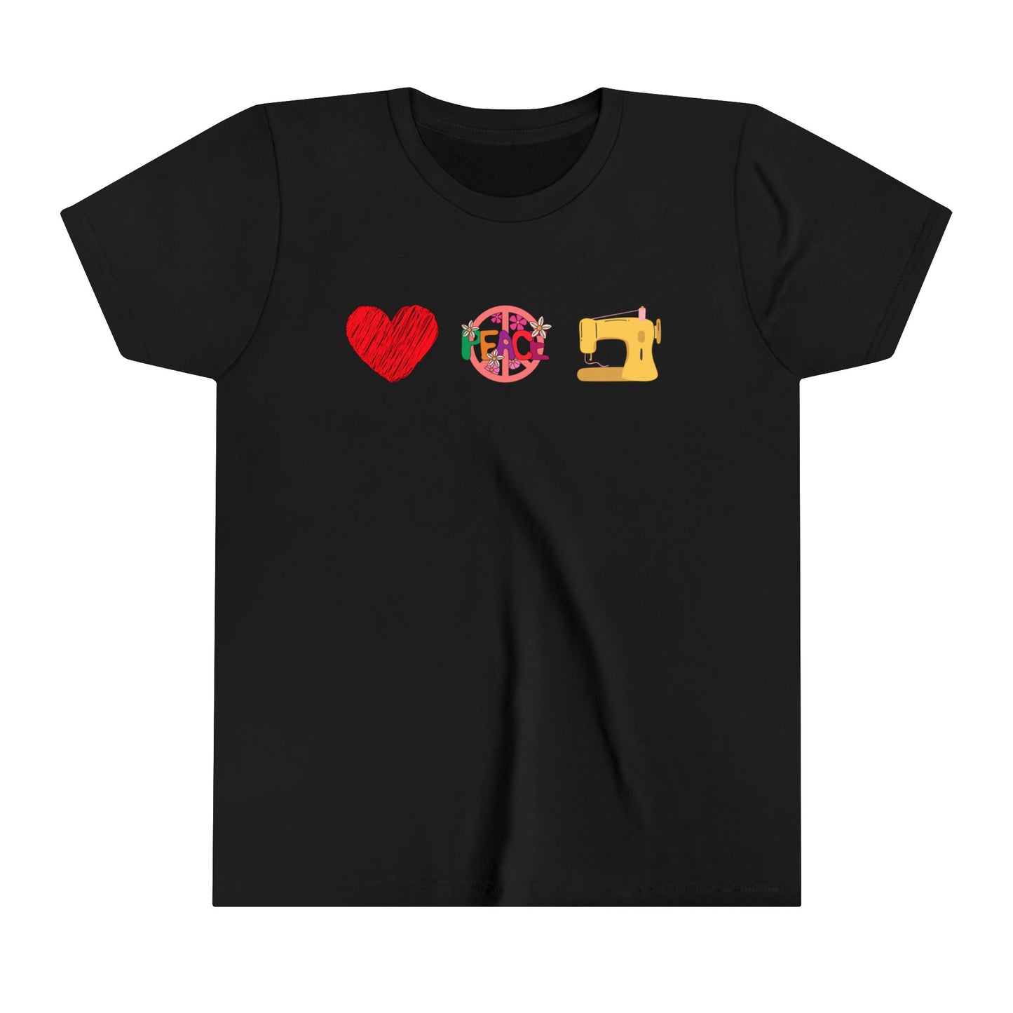 Youth Short Sleeve Tee- Love Peace and Sew