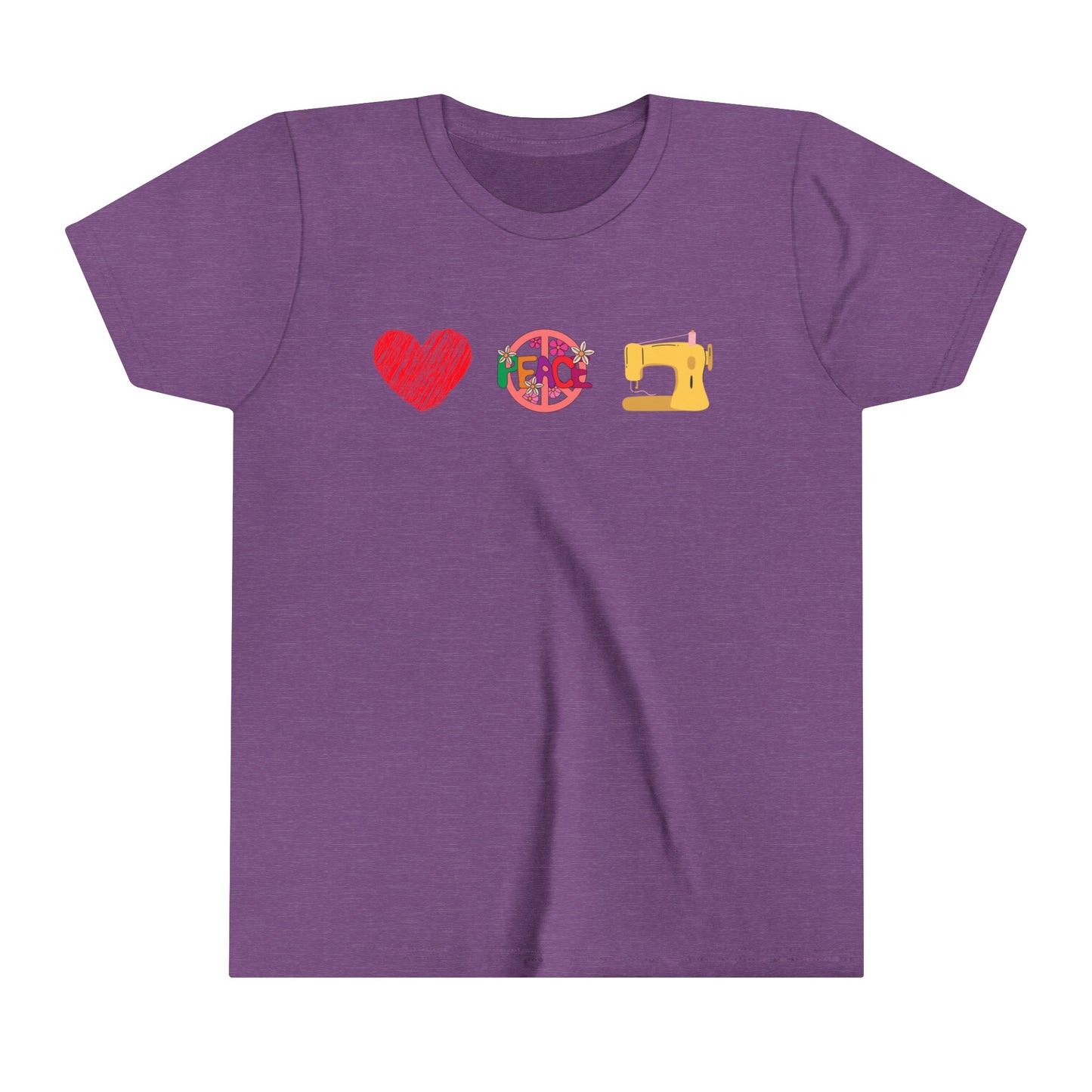 Youth Short Sleeve Tee- Love Peace and Sew