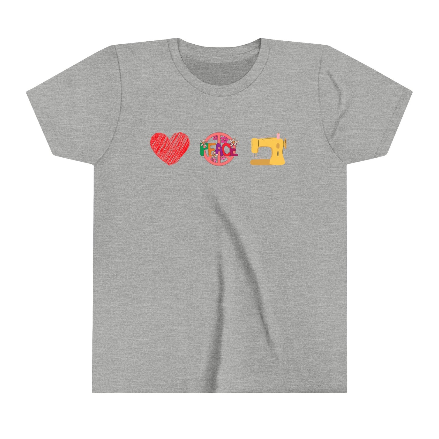 Youth Short Sleeve Tee- Love Peace and Sew